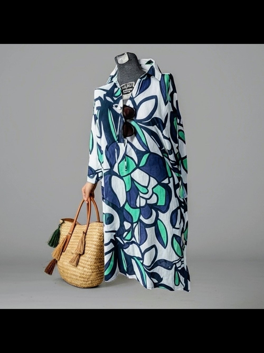 True Vintage 90s Blue & Green Abstract Floral Coverup Dress Size M/L - Picture 1 of 13